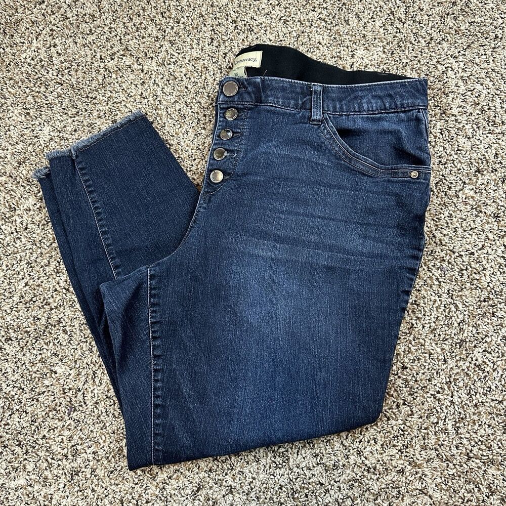 Democracy "Ab" Technology Women Plus Sz 22W Skinny Blue Jeans Stretch Fringe Hem